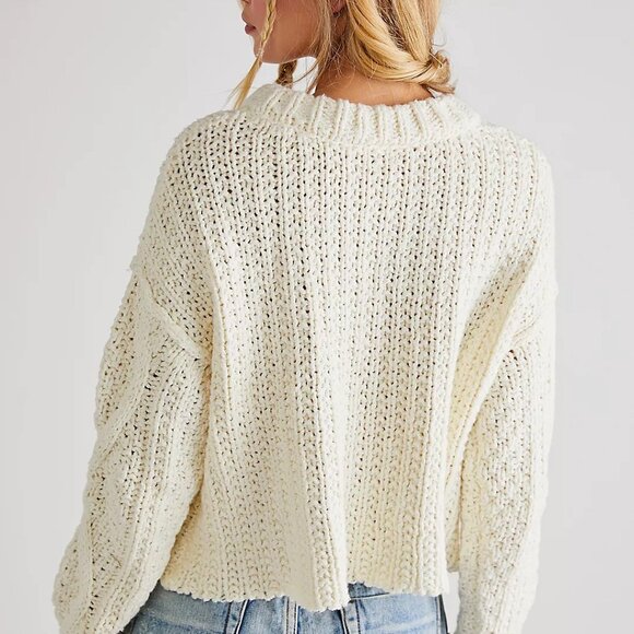 Free People Cropped Chunky Cable Knit Sweater (Cutting Edge Cable Pullover) - Picture 2 of 6